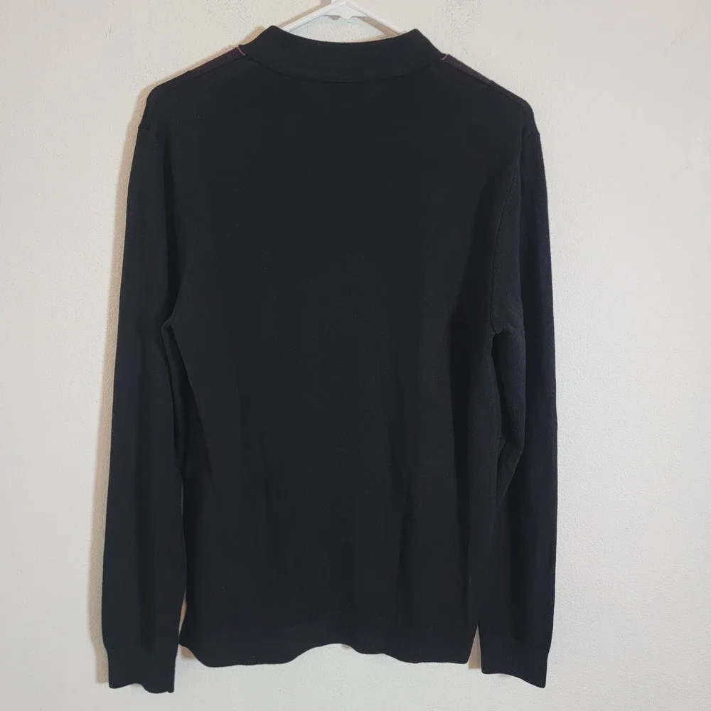 Express 100% Merino Wool Quarter Zip Polo Sweater Black Purple Stripe Medium